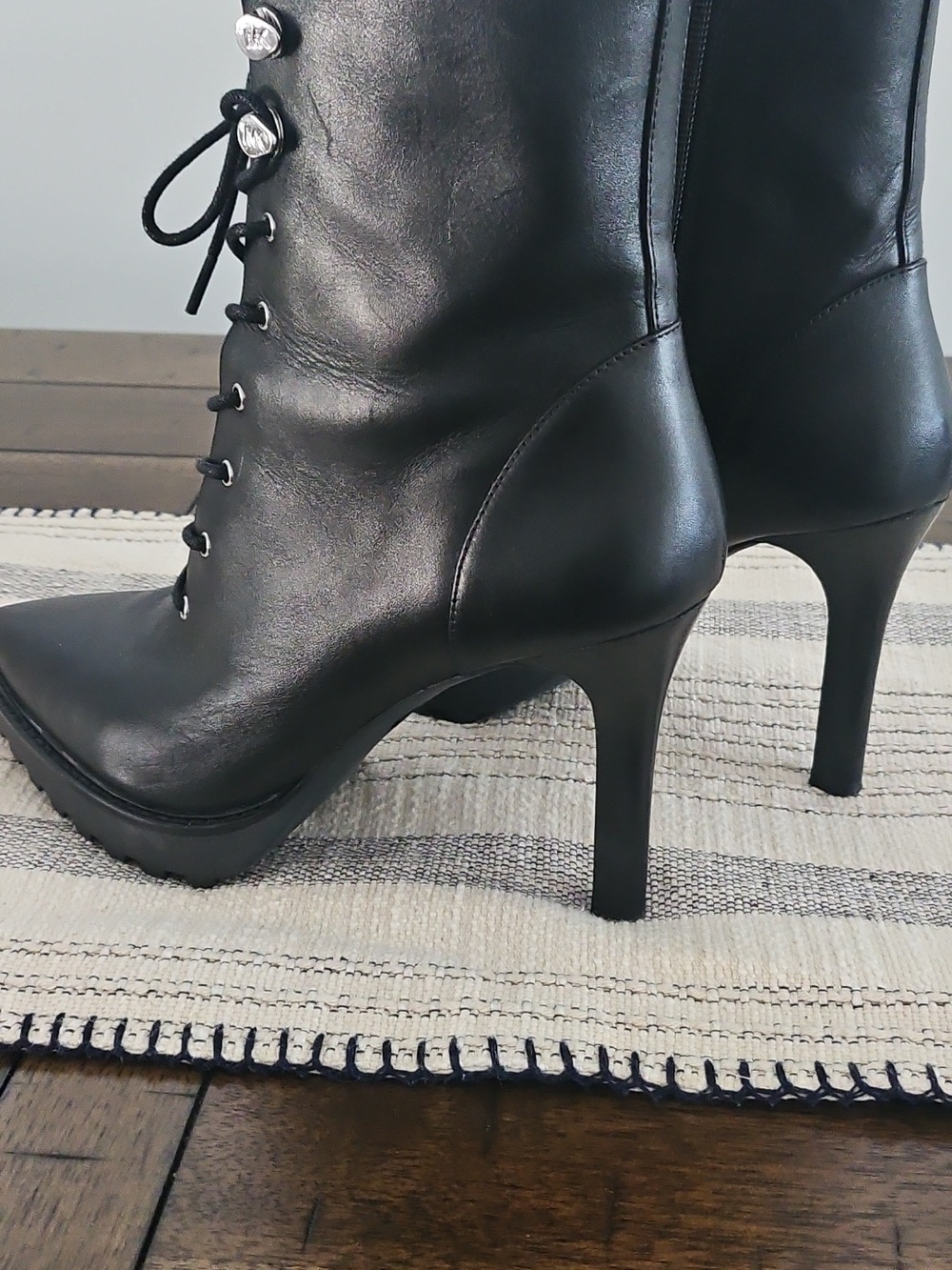 Michael Kors Black Lace-Up Leather Ankle Boots - Picture 5 of 7
